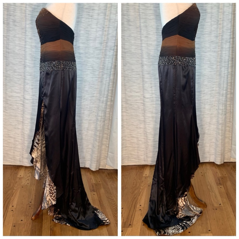 Alyce Designs Black and Brown with Leopard Print Asymmetrical Dress - Picture 11 of 15